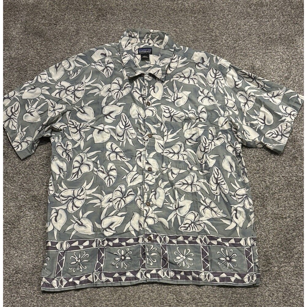 Vintage Patagonia A/C Shirt Mens Size L Hawaiian Green Organic Cotton Beach Y2K